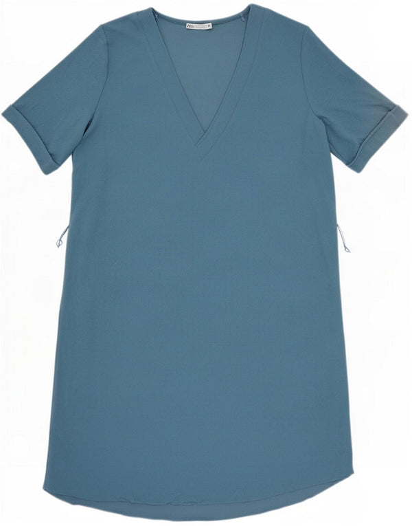 Abito a trapezio a maniche corte da donna Zara UK 14 Poliestere blu medio
