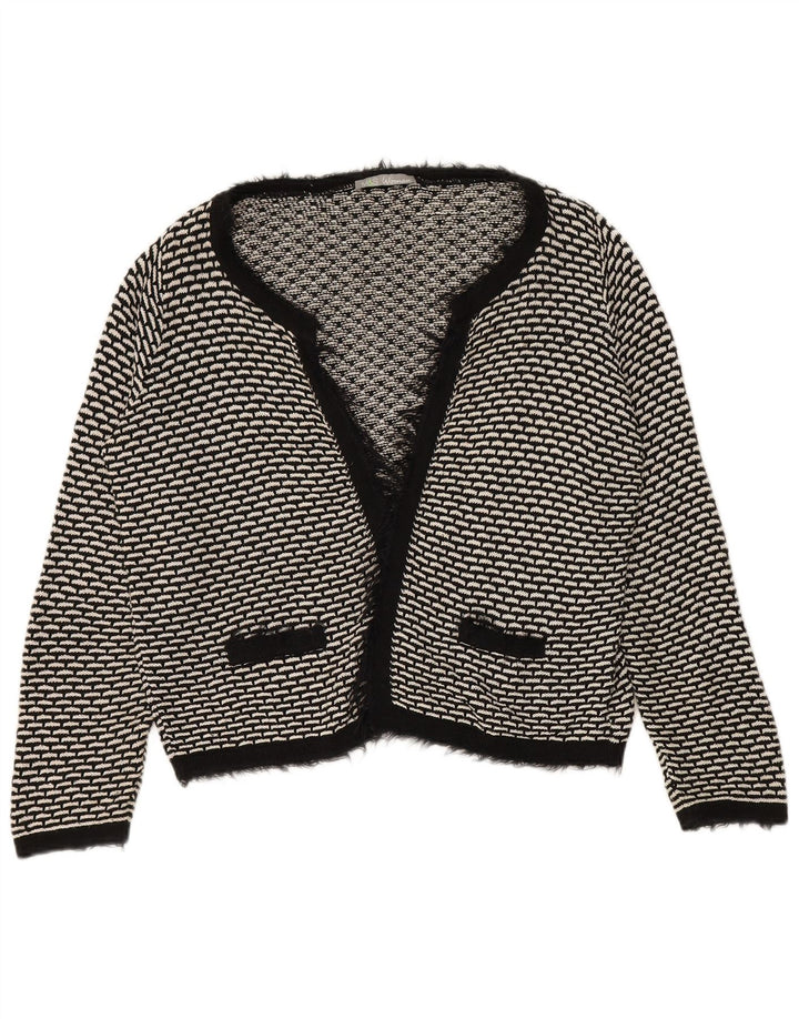 Maglione cardigan aperto da donna Marks & Spencer UK 14 grande nero geometrico