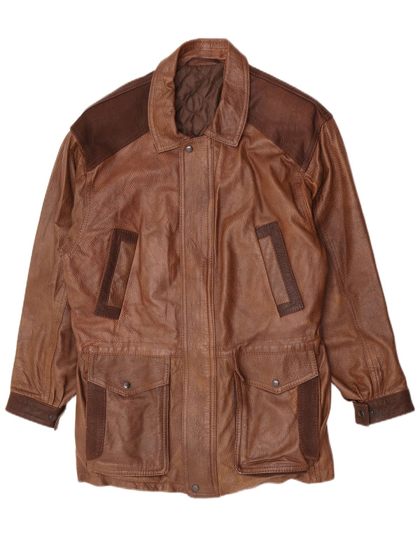 Cappotto in pelle vintage da uomo UK 40 grande marrone