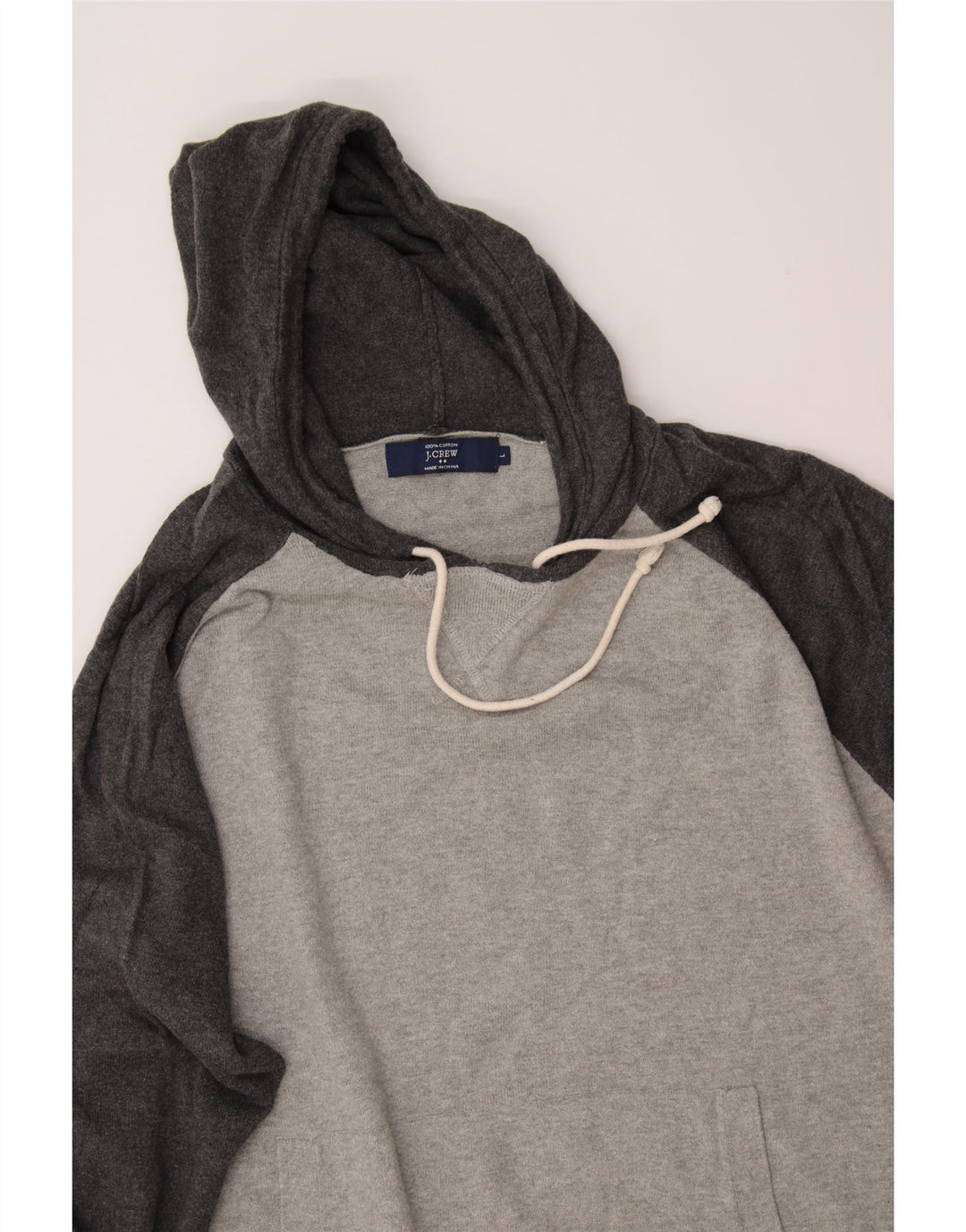 J. CREW Maglione con cappuccio da uomo grande in cotone color block grigio