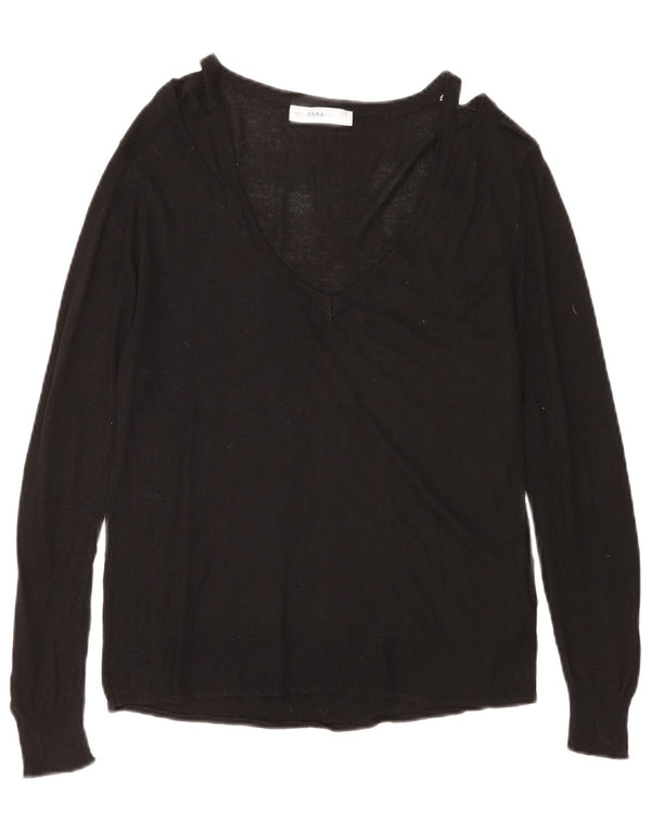 Maglione Zara da donna con scollo a V UK 14 viscosa nera media