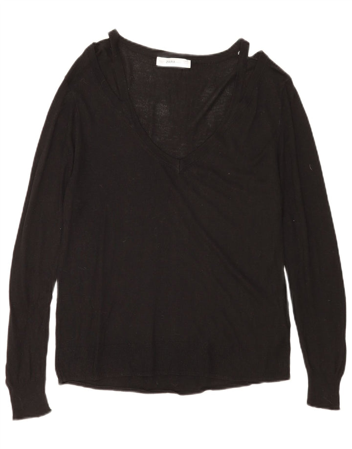 Maglione Zara da donna con scollo a V UK 14 viscosa nera media