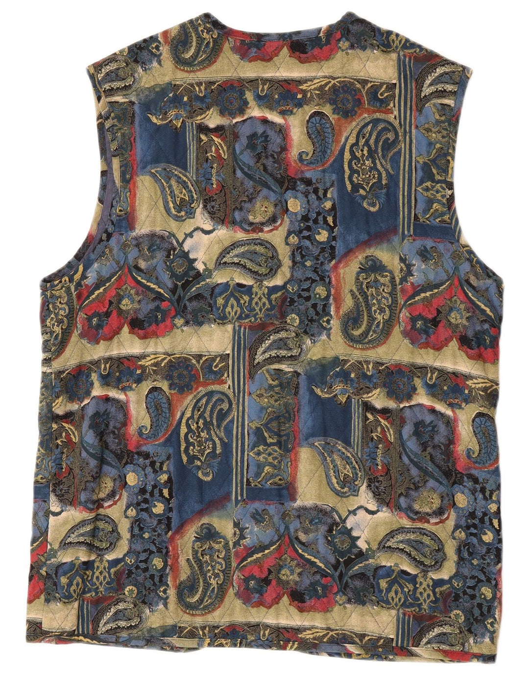 Gilet trapuntato vintage da donna EU 42 grande motivo cachemire multicolore