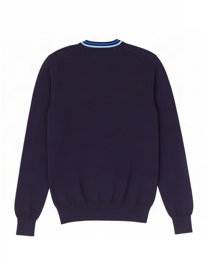 Maglione da uomo con scollo a V Fred Perry in cotone blu navy medio