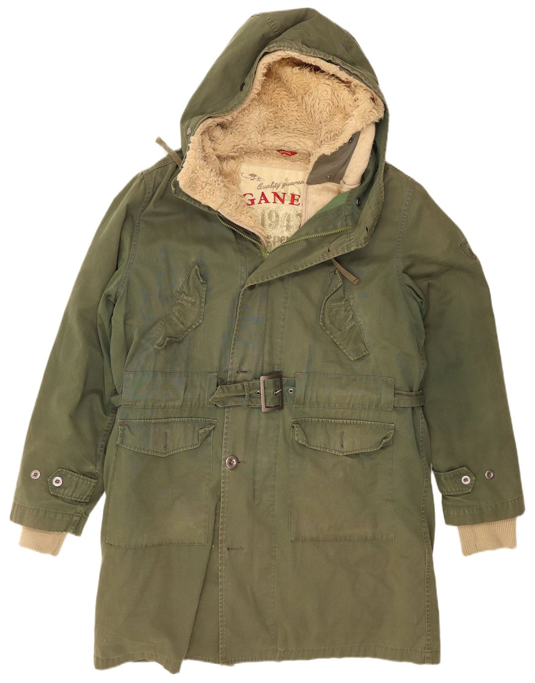 Ganesh Parka da uomo con cappuccio UK 40 grande cotone kaki