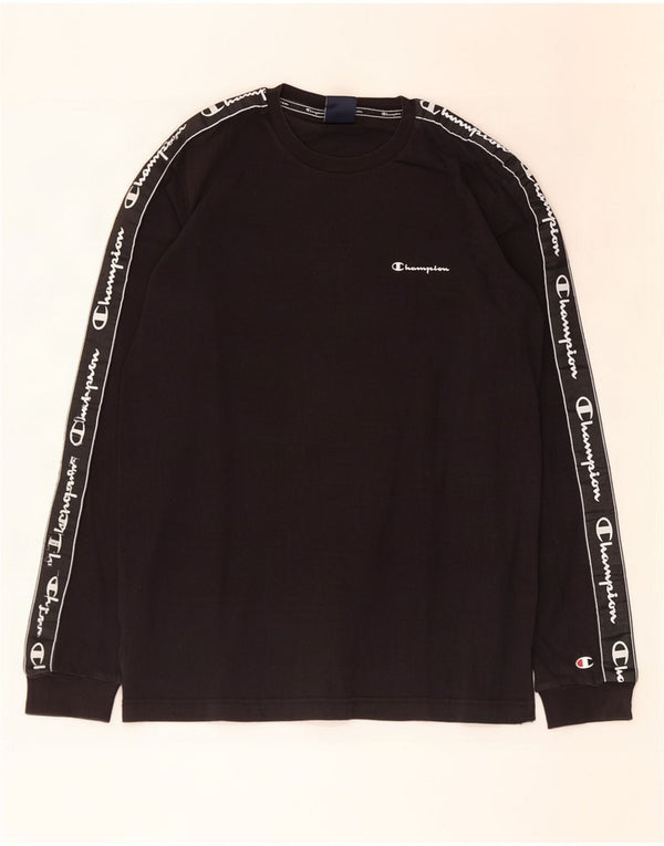 Champion Top grafico da uomo a maniche lunghe in cotone nero grande