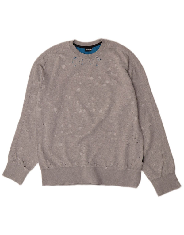 Felpa da donna Diesel effetto invecchiato maglione UK 14 grande cotone grigio