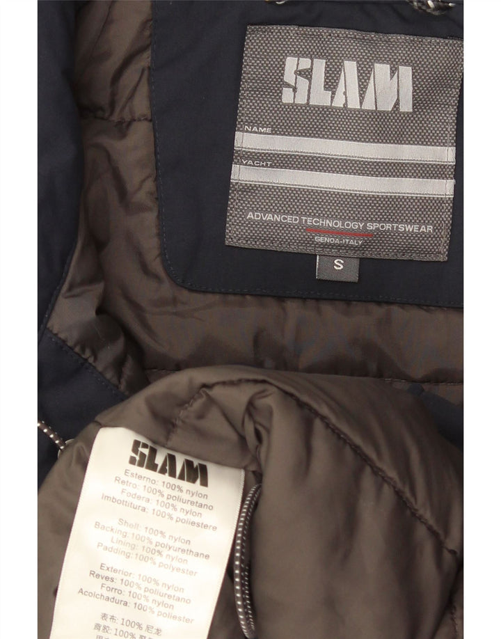 Giacca a vento con cappuccio da uomo Slam UK 36 piccola in nylon blu navy