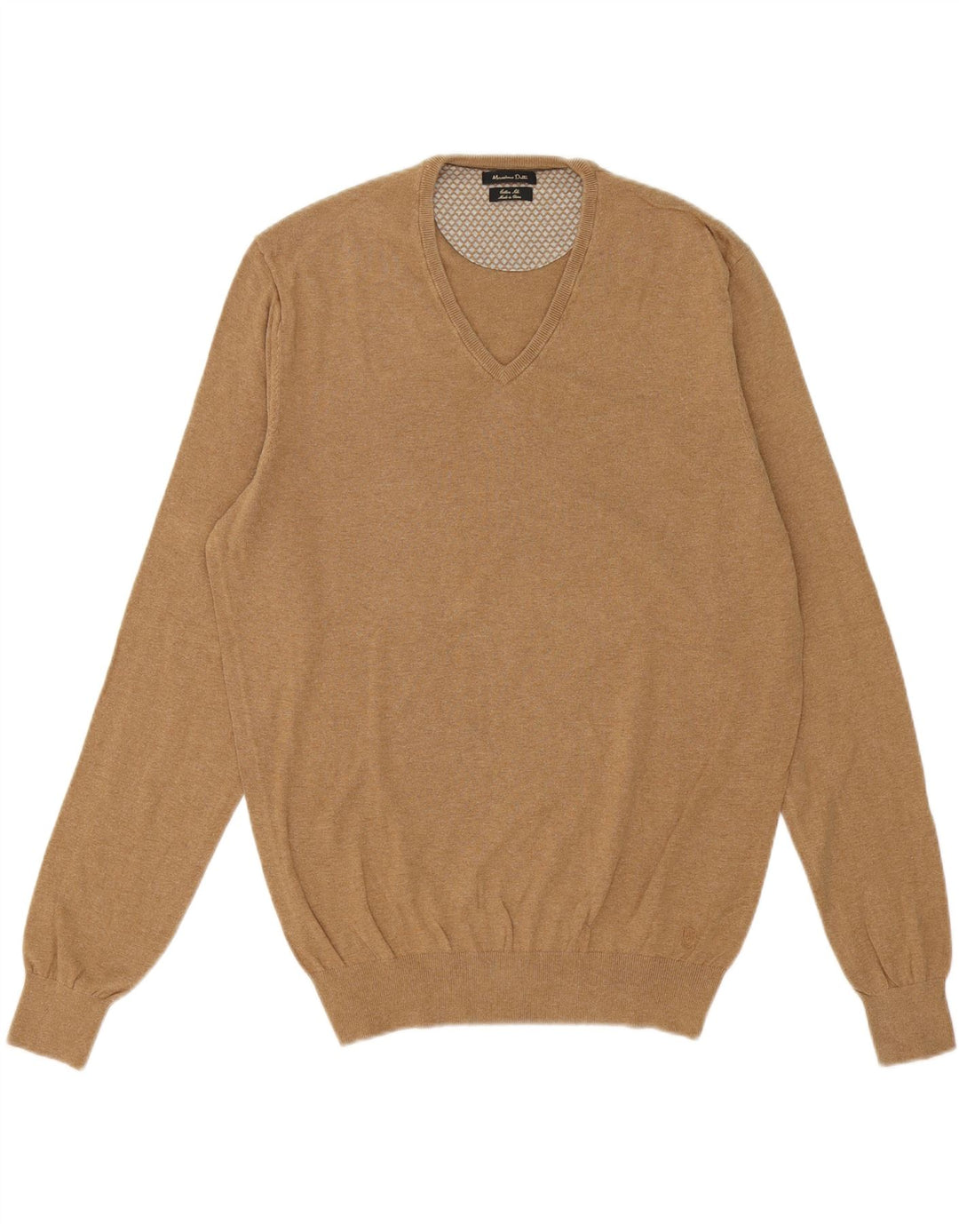 MASSIMO DUTTI Mens V-Neck Jumper Sweater Large Brown Cotton Vintage Massimo Dutti and Second-Hand Massimo Dutti from Messina Hembry 