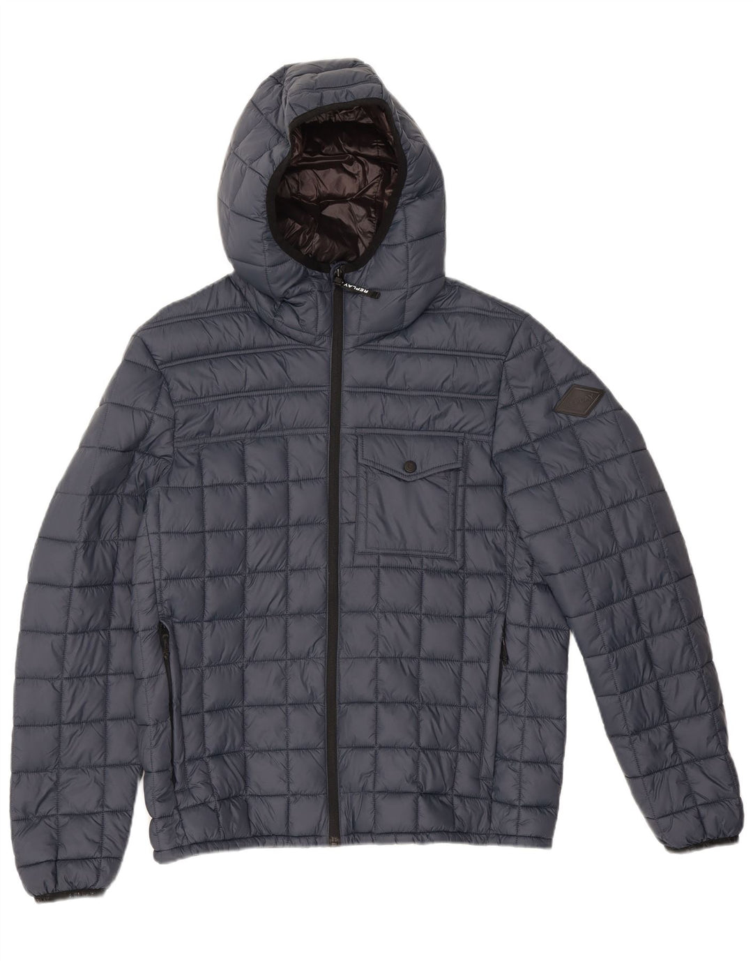Giacca imbottita con cappuccio da donna Replay UK 16 Large blu navy in poliammide