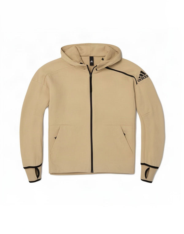 Maglione con cappuccio e zip da uomo Adidas in cotone beige medio