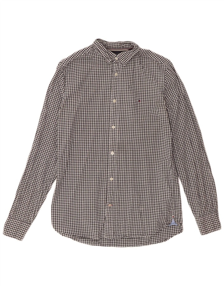 Camicia da uomo Tommy Hilfiger piccola in cotone a quadretti nero