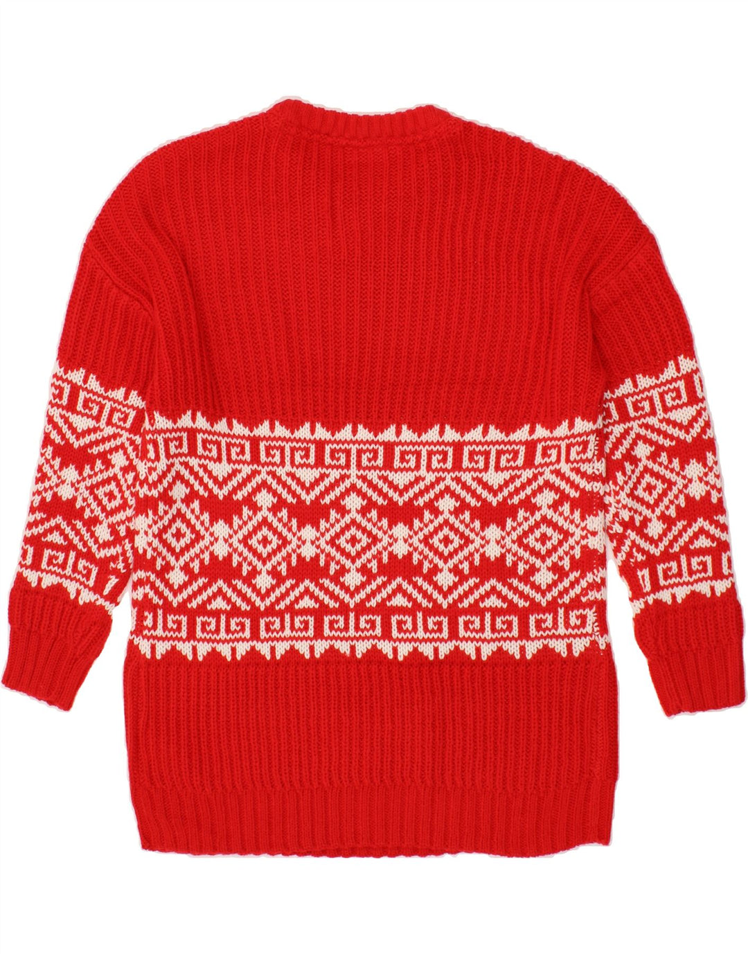 JOHN BANER Mens Crew Neck Jumper Sweater Large Red Fair Isle Polyester Vintage John Baner and Second-Hand John Baner from Messina Hembry 