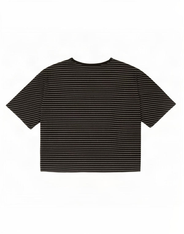 Benetton Womens Crop Oversized T-Shirt Top UK 10 Small Black Pinstripe