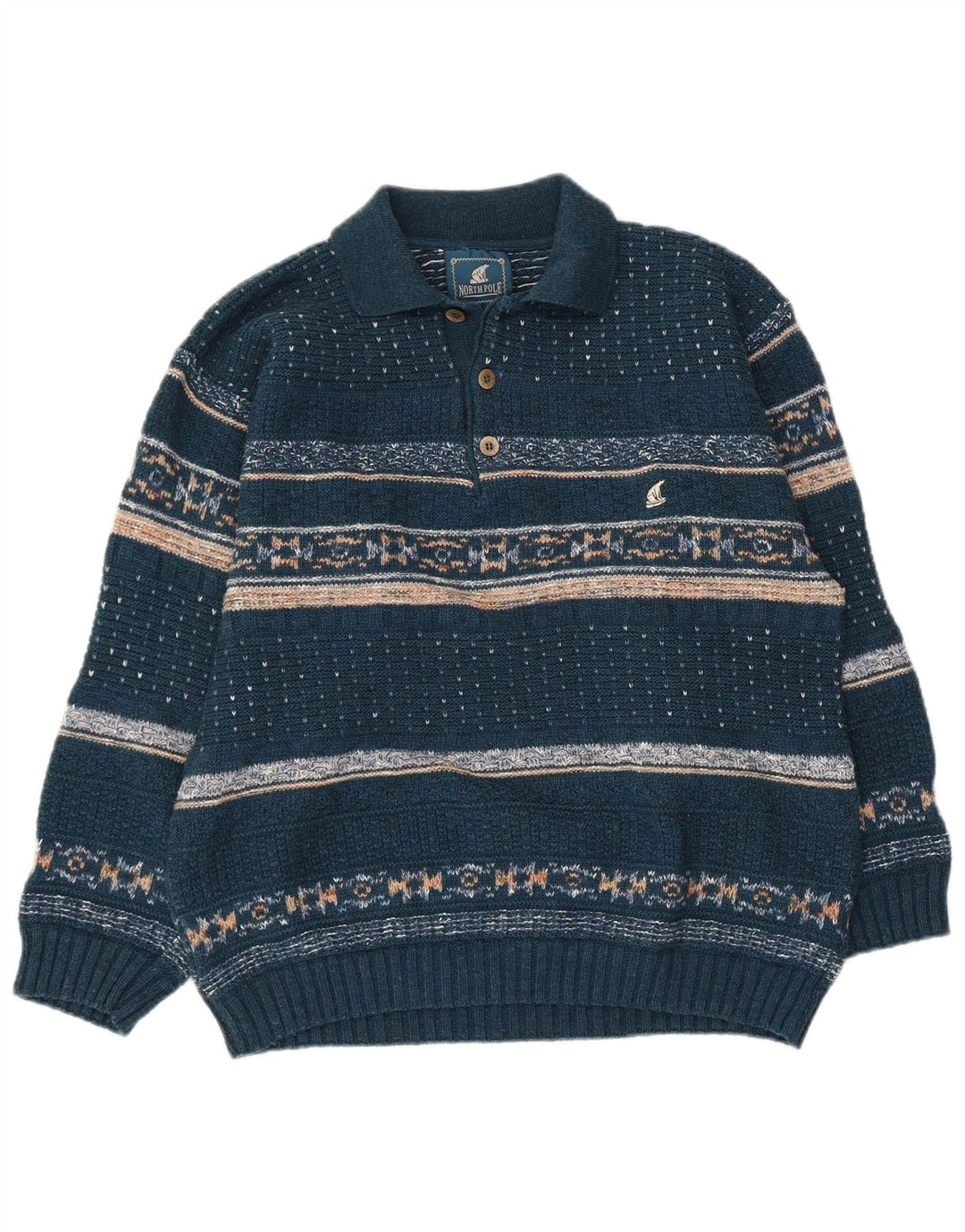 Polo Nord Maglione da uomo con collo alto in lana Fair Isle blu medio