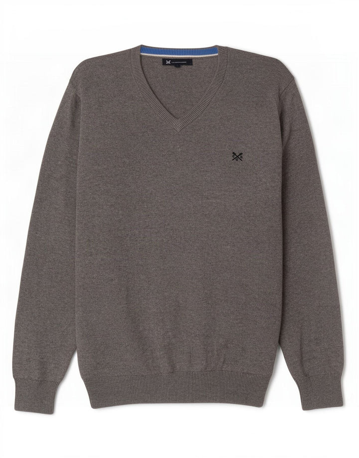 Crew Clothing Maglione da uomo con scollo a V grande cotone grigio