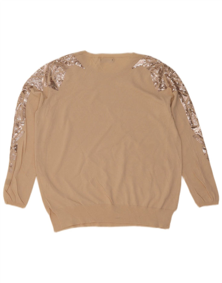 Maglione maglione girocollo da donna Zara UK 14 Beige medio geometrico