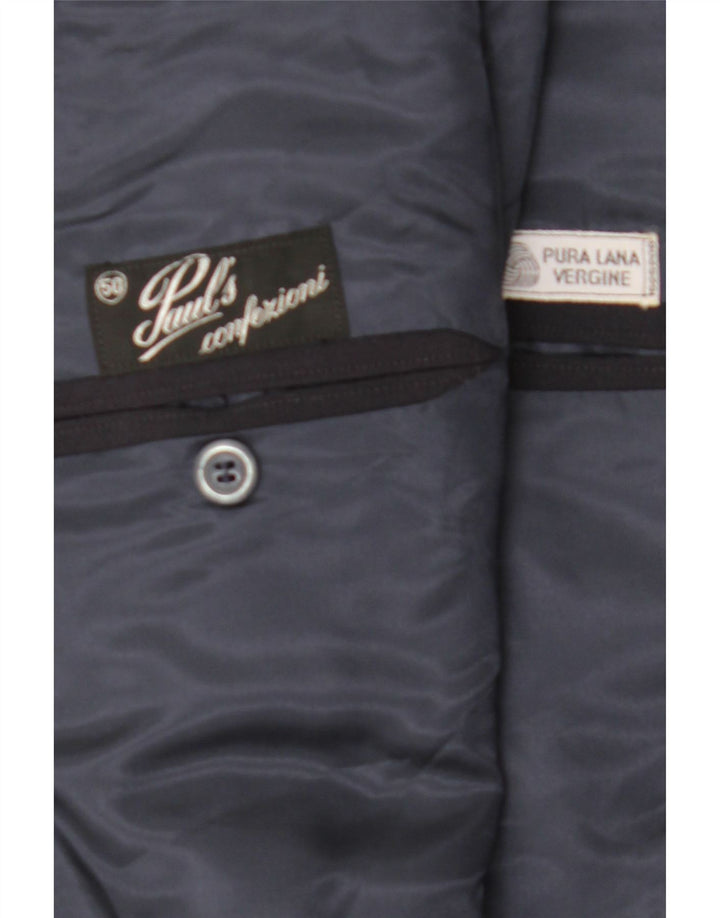 Giacca blazer doppiopetto vintage da uomo IT 50 grande in lana blu navy
