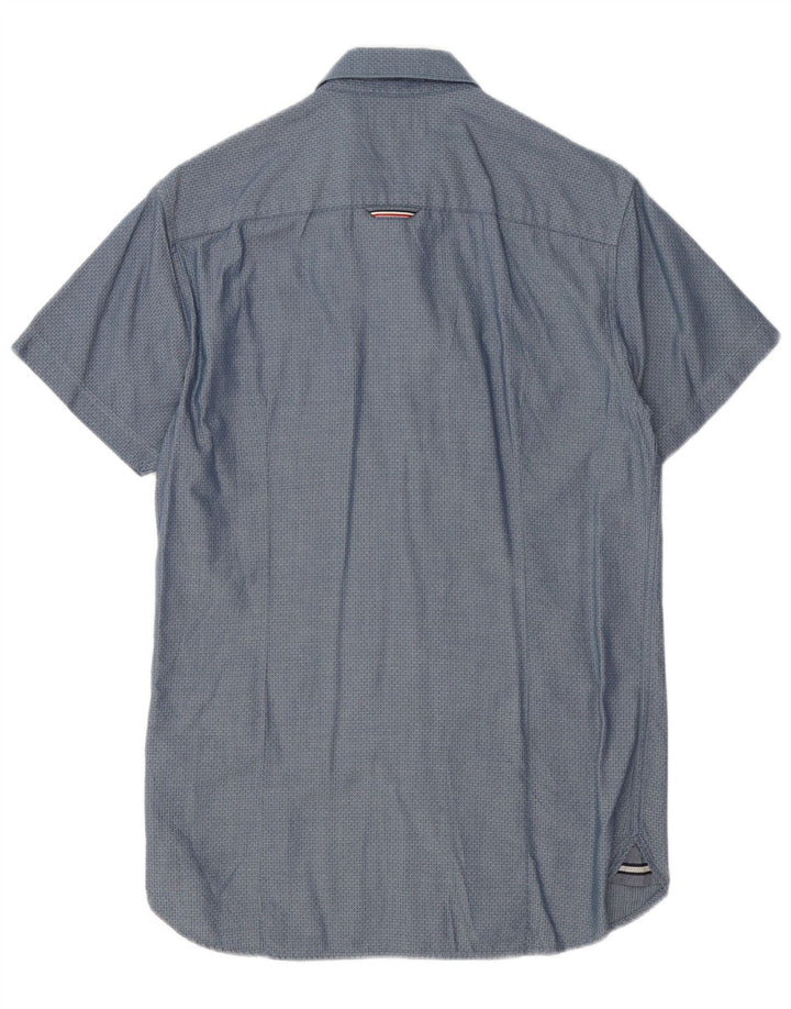 Camicia a maniche corte da uomo Tommy Hilfiger piccola in cotone maculato blu