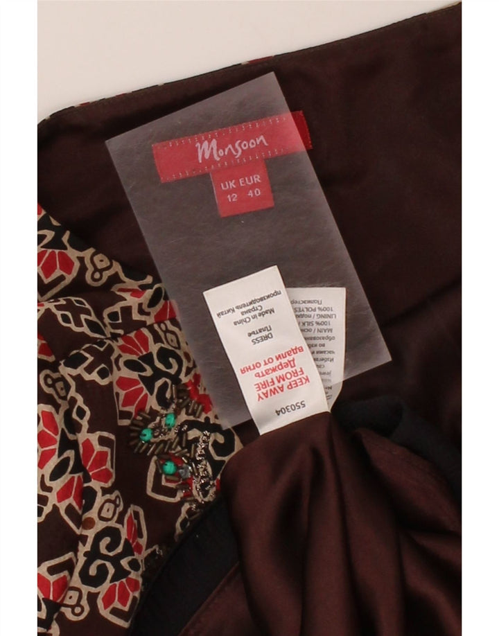 MONSOON Womens Basic Dress UK 12 Medium  Brown Geometric Silk Vintage Monsoon and Second-Hand Monsoon from Messina Hembry 