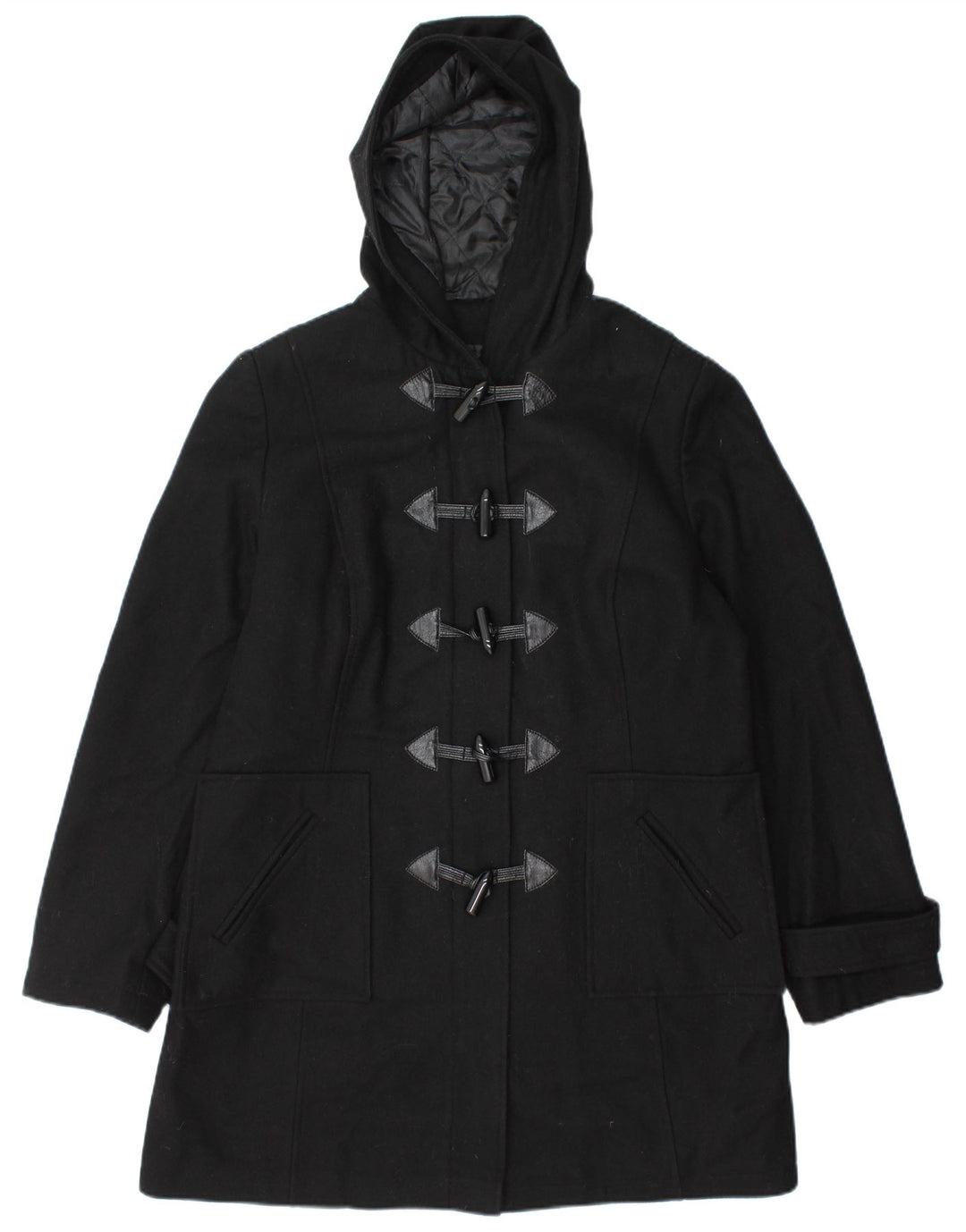 Montgomery con cappuccio da donna vintage UK 14 grande lana nera