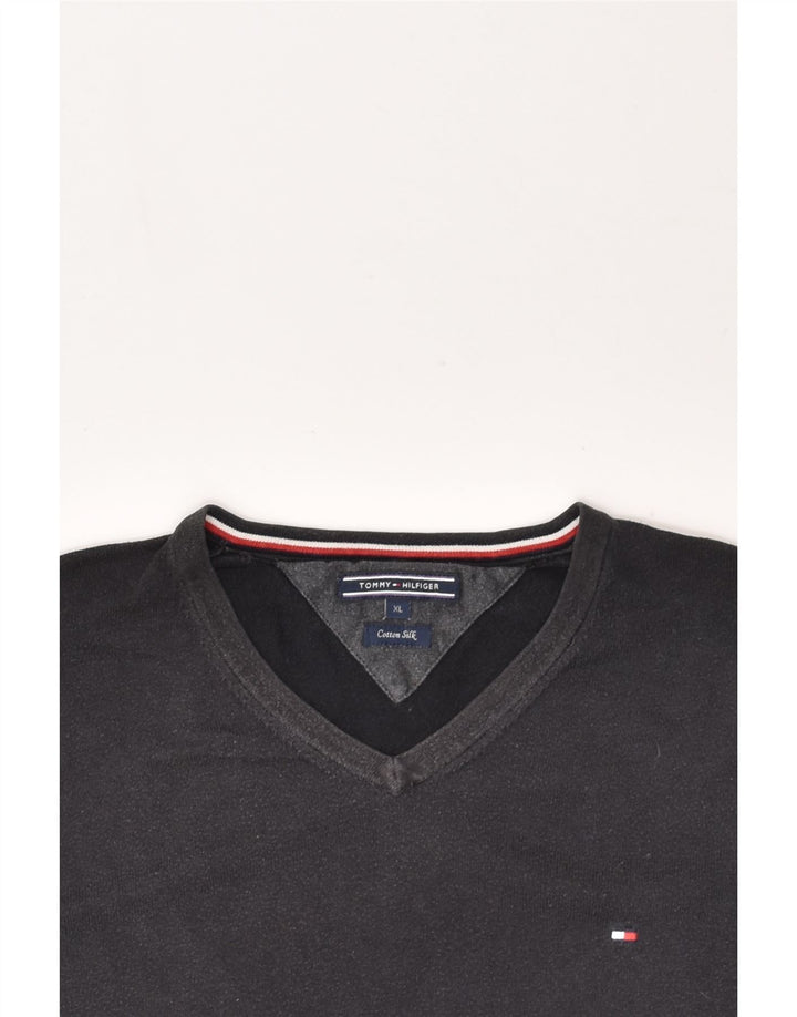 TOMMY HILFIGER Mens V-Neck Jumper Sweater XL Navy Blue Cotton | Vintage Tommy Hilfiger | Thrift | Second-Hand Tommy Hilfiger | Used Clothing | Messina Hembry 