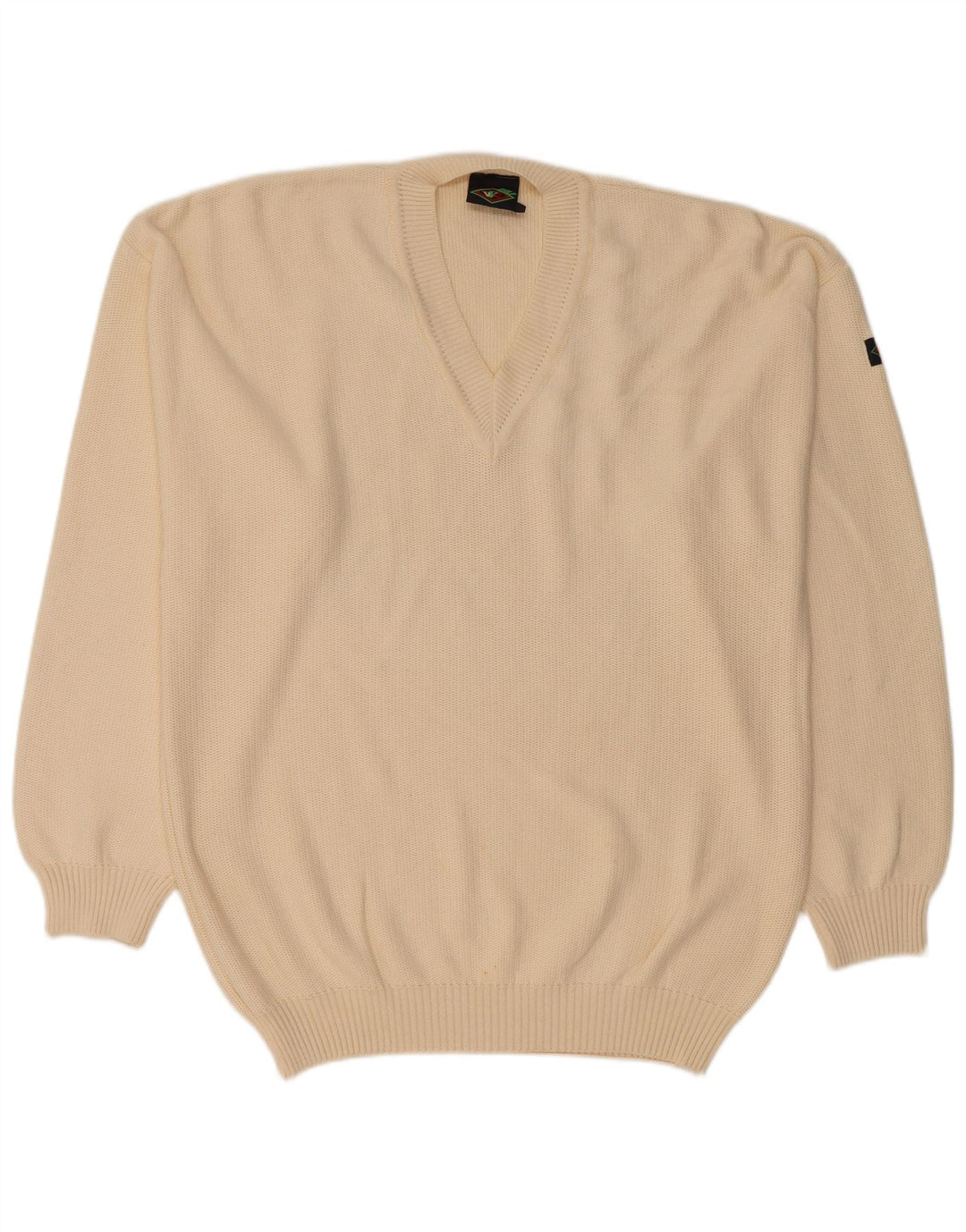 VINTAGE Maglione da uomo con scollo a V grande cotone beige