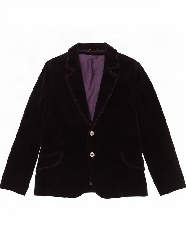 Giacca blazer in velluto a 2 bottoni vintage da donna UK 12 cotone viola medio