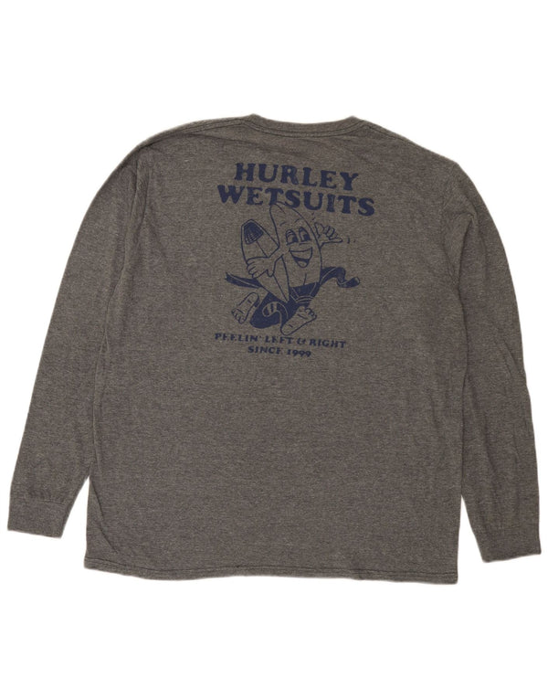 Hurley Top grafico da uomo a maniche lunghe in cotone chiazzato grigio grande