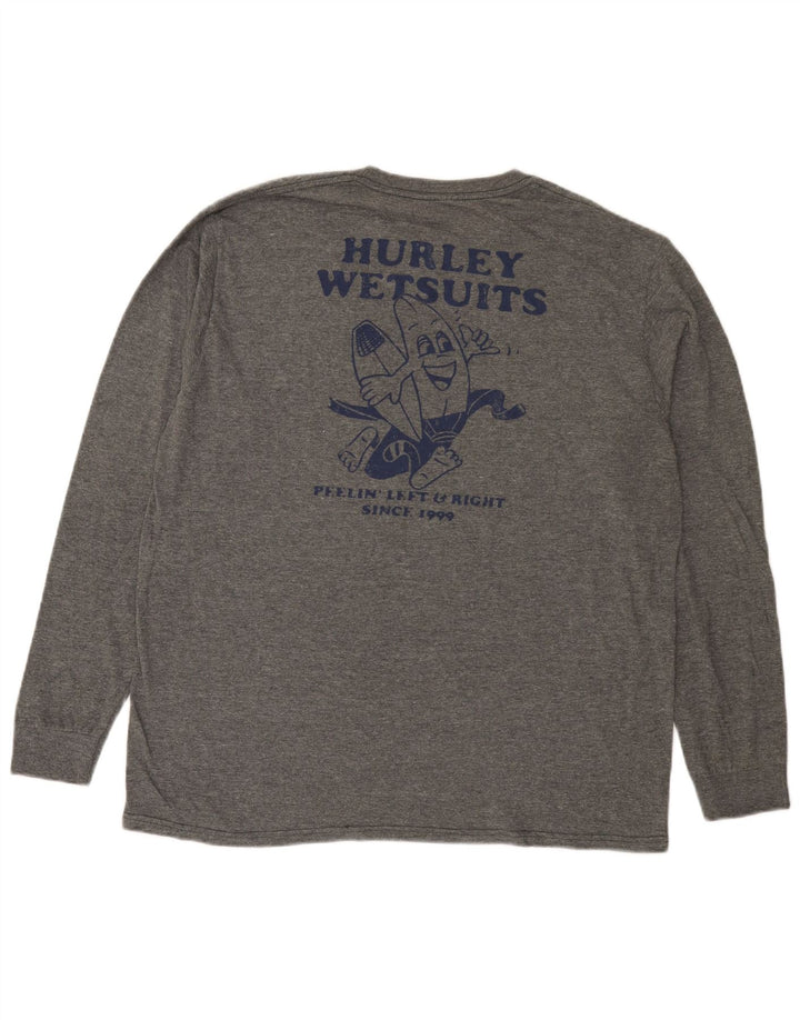 Hurley Top grafico da uomo a maniche lunghe in cotone chiazzato grigio grande
