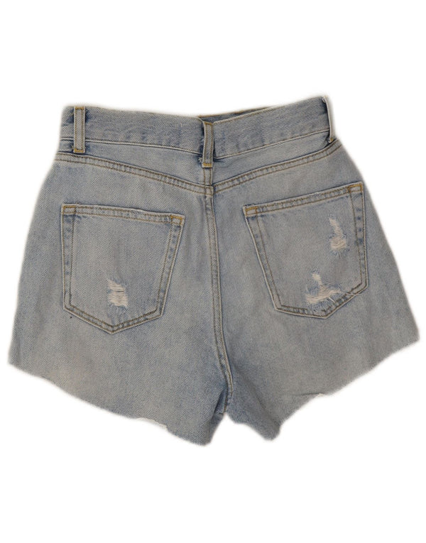 Pantaloncini in denim invecchiato da donna Zara EU 32 2XS W22 cotone a righe blu