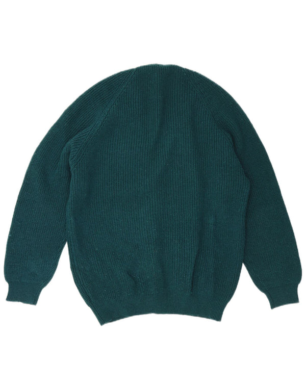 Maglione cardigan da uomo vintage in lana verde grande