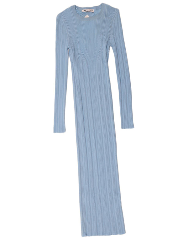 Abito maglione a maniche lunghe maxi da donna Zara UK 12 Nylon blu medio