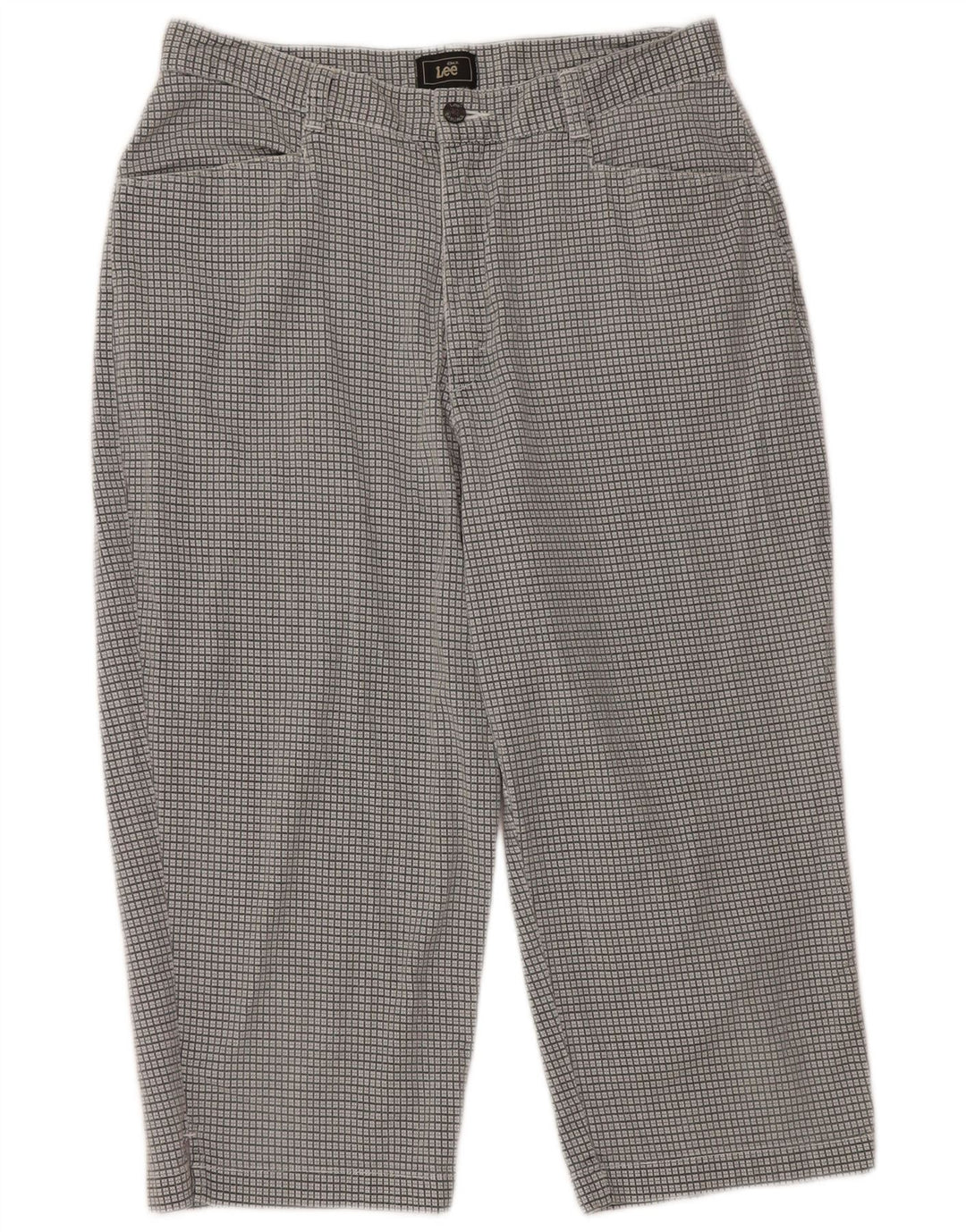 Pantaloni capri da donna a vita alta LEE US 12 Large W30 L19 cotone a quadri grigi