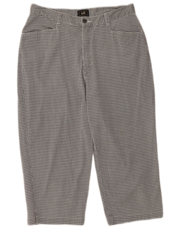 Pantaloni capri da donna a vita alta LEE US 12 Large W30 L19 cotone a quadri grigi