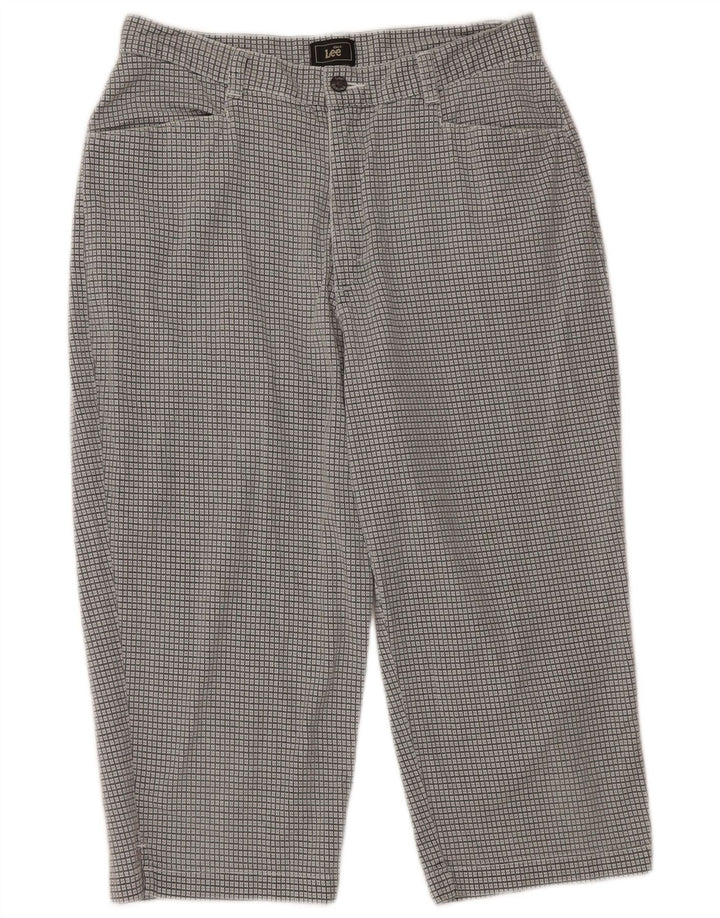 Pantaloni capri da donna a vita alta LEE US 12 Large W30 L19 cotone a quadri grigi