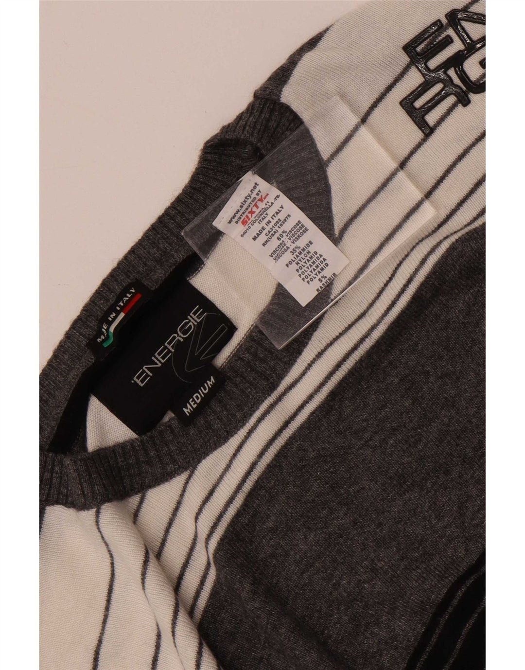 Sixty Maglione da uomo girocollo in viscosa a righe grigio medio