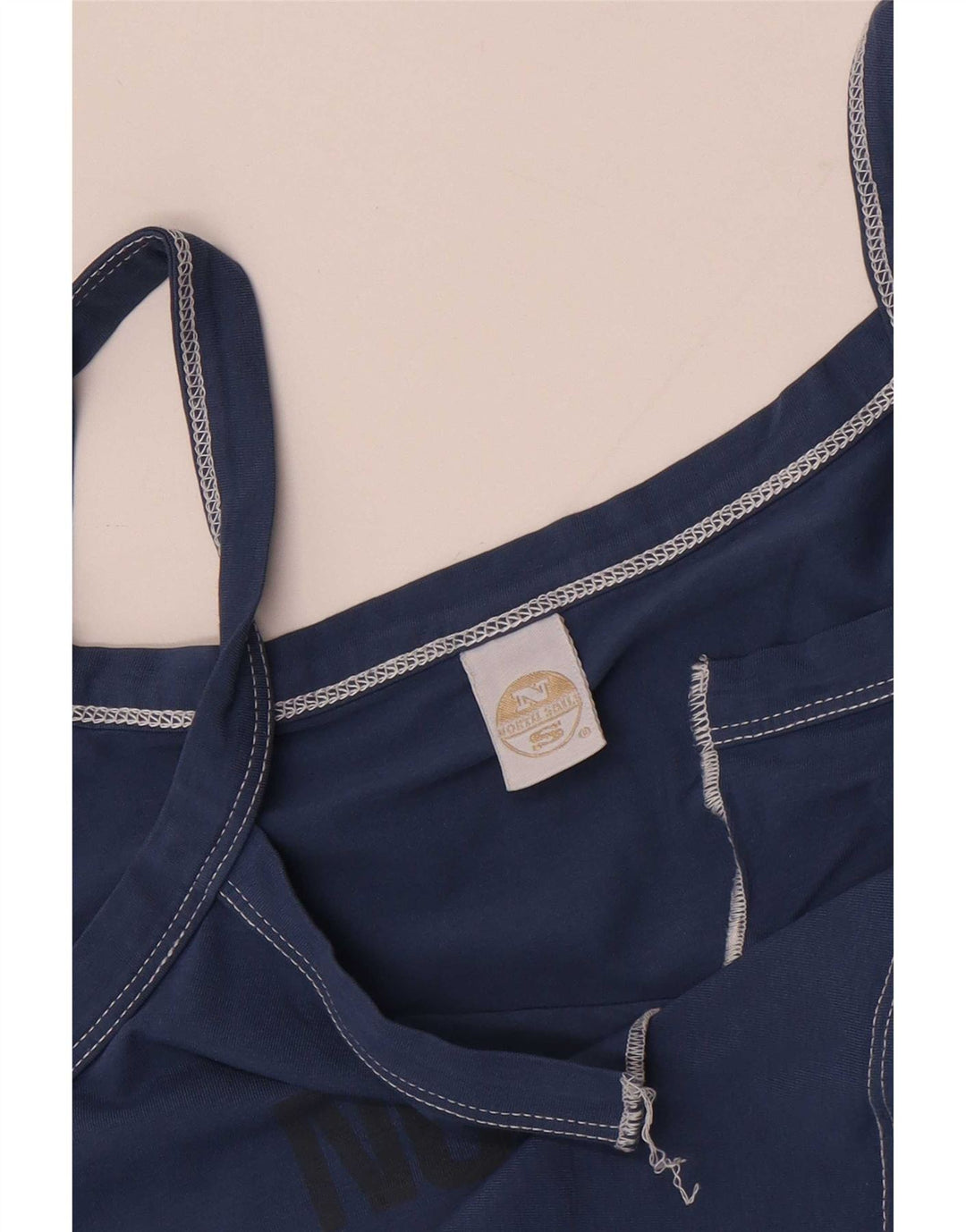 Canottiera grafica da donna North Sails UK 14 grande cotone blu navy