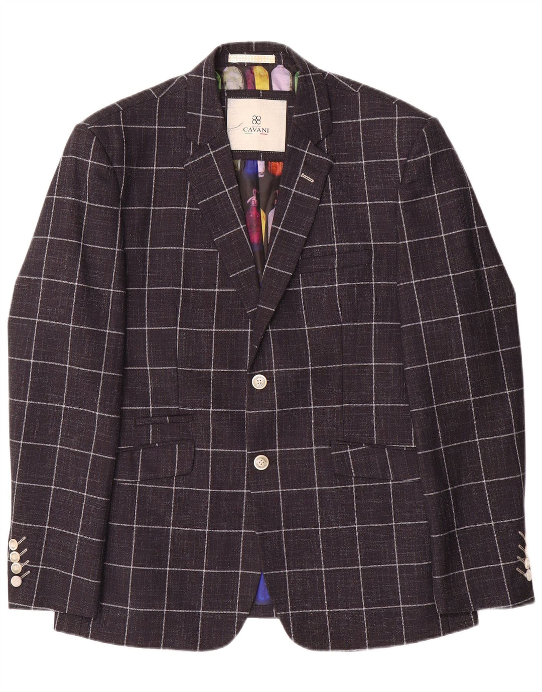 Cavani Giacca blazer da uomo a 2 bottoni UK 42 XL Poliestere a quadri blu navy