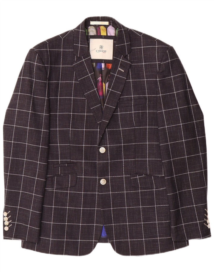 Cavani Giacca blazer da uomo a 2 bottoni UK 42 XL Poliestere a quadri blu navy