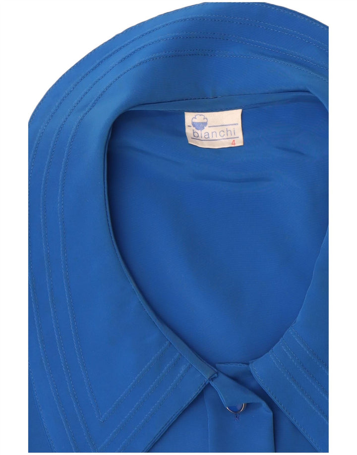Camicetta camicia vintage da donna UK 14 grande poliestere blu