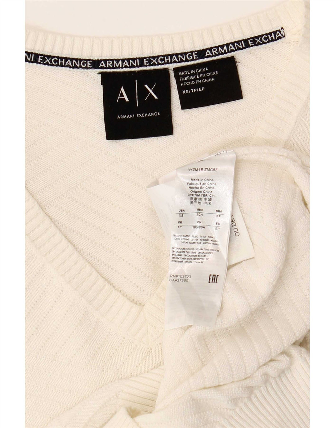 Maglione da uomo con scollo a V Armani Exchange XS in cotone bianco