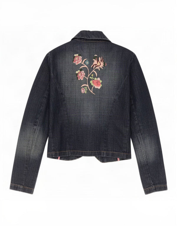 Giacca blazer da donna a 1 bottone corto Bisou UK 10 piccolo floreale blu