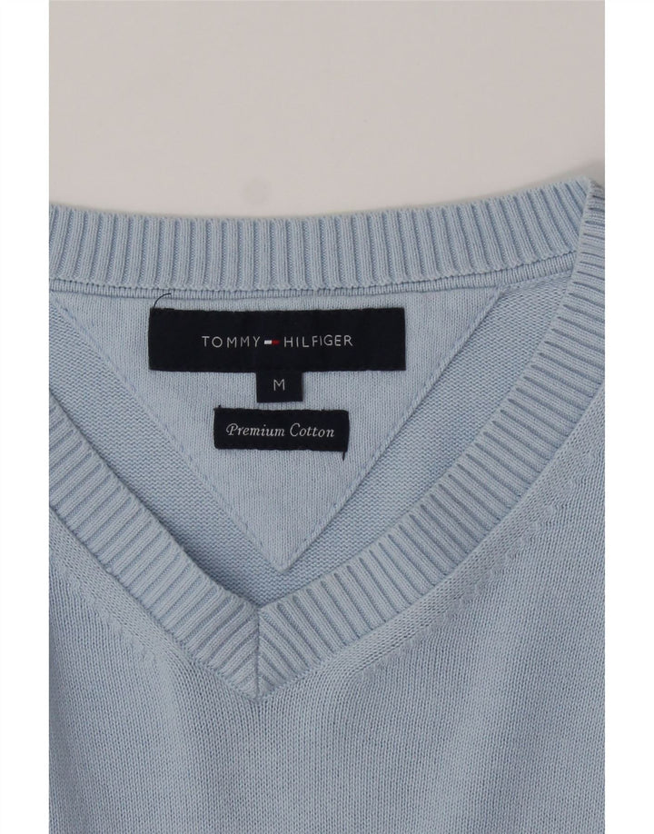 TOMMY HILFIGER Mens V-Neck Jumper Sweater Medium Blue Cotton Vintage Tommy Hilfiger and Second-Hand Tommy Hilfiger from Messina Hembry 
