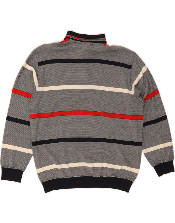 AMERIGO VESPUCCI Mens Polo Neck Jumper Sweater Large Grey Striped Wool