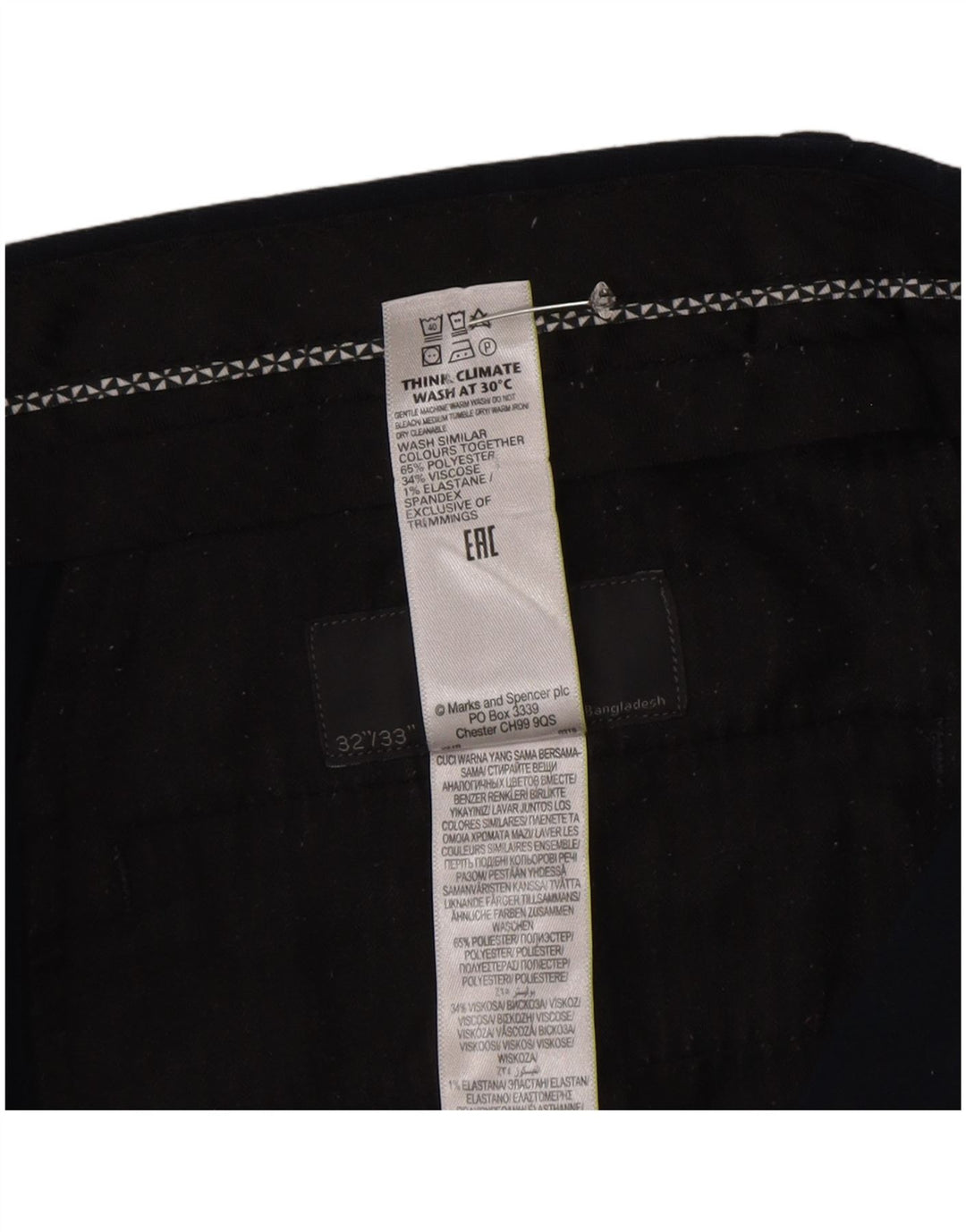 Pantaloni chino slim da uomo Marks & Spencer W32 L33 poliestere blu navy