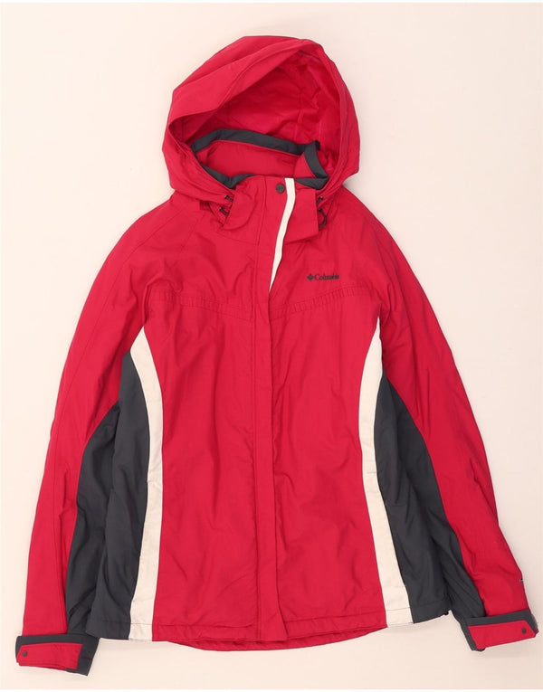 Giacca da sci con cappuccio Columbia Omni-Tech da donna UK 12 Medium Red Colourblock