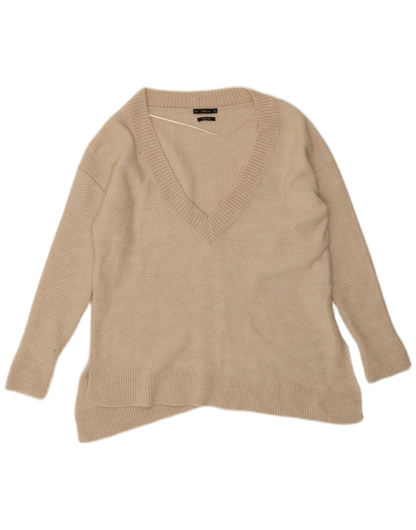 Maglione asimmetrico con scollo a V da donna Zara UK 10 piccolo bianco sporco
