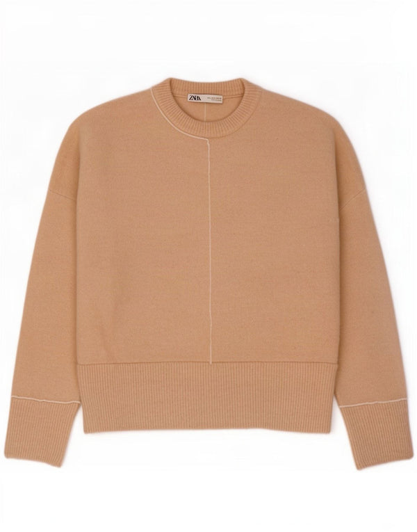 Maglione girocollo oversize da donna Zara UK 16 Large Beige acrilico