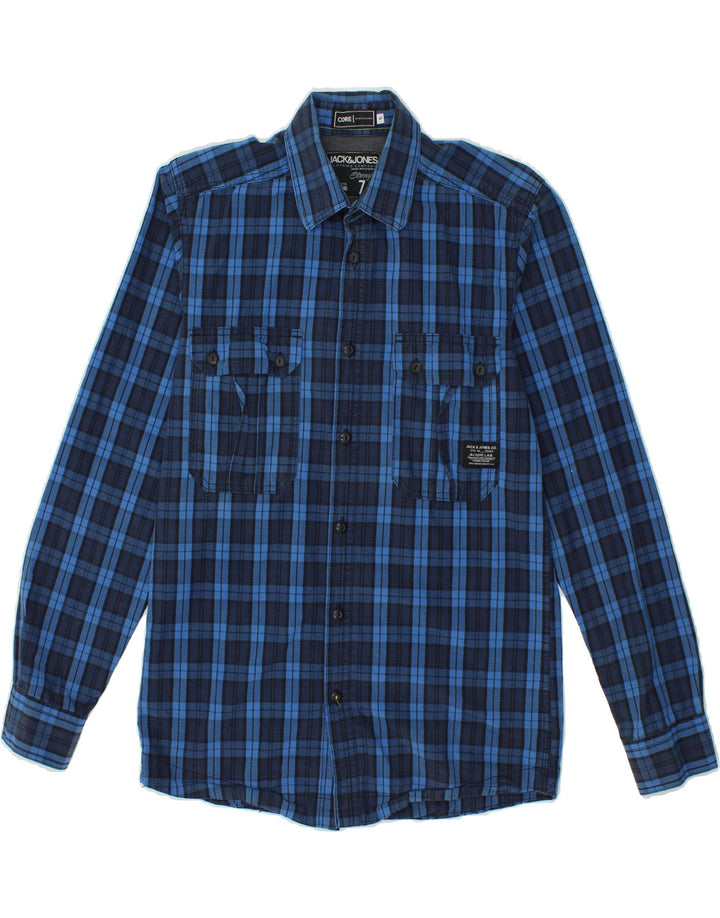 JACK & JONES Mens Shirt Small Navy Blue Check Cotton Vintage Jack & Jones and Second-Hand Jack & Jones from Messina Hembry 